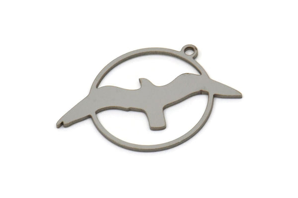 Steel Bird Charm, Stainless Steel Bird Patterned Round Shaped Charms With 1 Loop, Animal Jewelry Seagull Findings (22x20x0.80mm) SMP2584