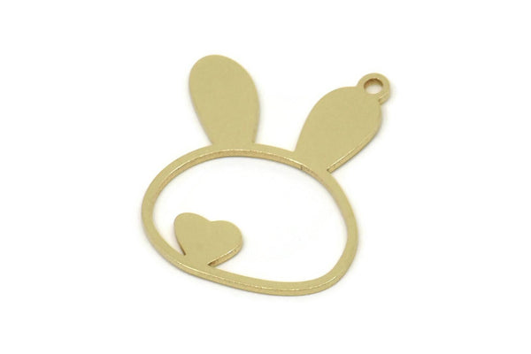 Brass Rabbit Charm, Raw Brass Rabbit Charms With 1 Loop, Heart Charm, Bunny Findings (25x18.5x0.80mm) SMP2585