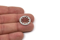 Steel Round Charm, Stainless Steel Flower Charms With 1 Hole, Findings (20x0.80mm) SMP2591