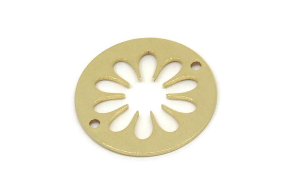 Brass Round Charm, Raw Brass Flower Charms With 2 Holes, Findings (20x0.80mm) SMP2592