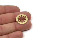 Brass Round Charm, Raw Brass Flower Charms With 2 Holes, Findings (20x0.80mm) SMP2592