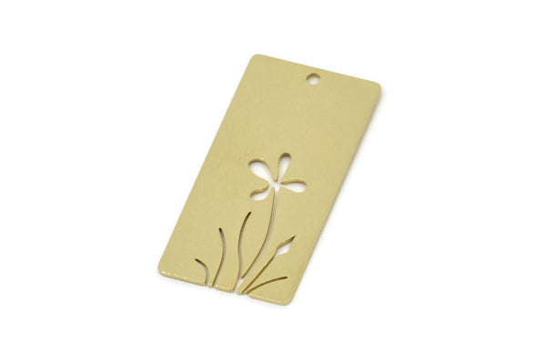 Brass Rectangle Charm, Raw Brass Flower Patterned Rectangle Shaped Charms With 1 Hole, Findings (30x15x0.60mm) SMP2593