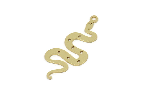 Brass Snake Charm, Raw Brass Snake Charms With 1 Loop, Blanks, Findings (30x12.5x0.60mm) SMP2600