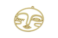 Brass Face Charm, Raw Brass Face Charm With 1 Loop, Face Shaped Jewelry, Findings (30x28x0.60mm) SMP2609