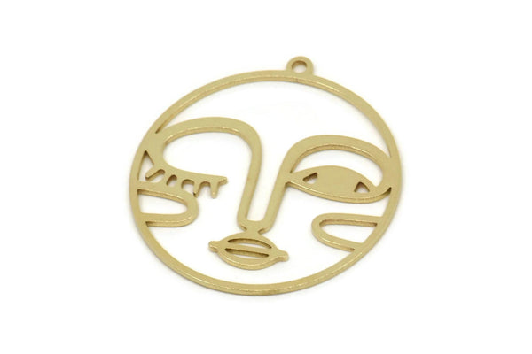 Brass Face Charm, Raw Brass Face Charm With 1 Loop, Face Shaped Jewelry, Findings (30x28x0.60mm) SMP2609