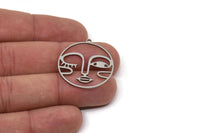 Steel Face Charm, Stainless Steel Face Charm With 1 Loop, Pendants, Earrings, Findings (30x28x0.80mm) SMP2609