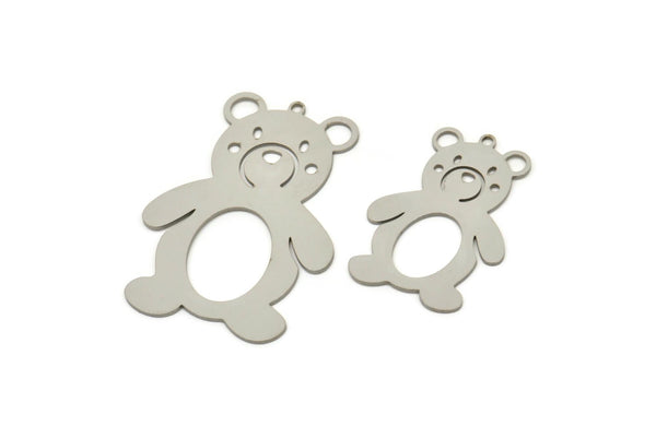 Steel Bear Charm, Stainless Steel Bear Charms With 1 Loop, Cute Bear Charm, Findings (30/40x0.80mm) SMP2499