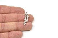 Steel Feather Charm, Stainless Steel Bird Feather Charms With 1 Loop, Pendants, Findings (30/40x0.80mm) SMP2500