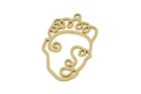 Brass Face Charm, Raw Brass Face Charm With 1 Loop, Face Shaped Jewelry, Findings (30x18.5x0.80mm) SMP2613