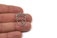 Steel Face Charm, Stainless Steel Face Charm With 1 Loop, Pendants, Earrings, Findings (30x18.5x0.80mm) SMP2613
