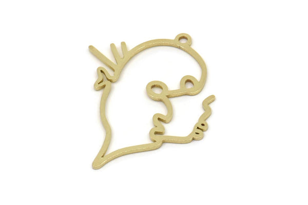 Brass Face Charm, Raw Brass Face Charm With 1 Loop, Face Shaped Jewelry, Findings (30x25x0.80mm) SMP2614