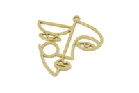 Brass Face Charm, Raw Brass Face Charm With 1 Loop, Face Shaped Jewelry, Findings (30x28x0.80mm) SMP2616