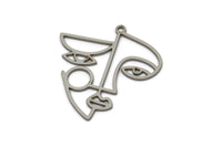 Steel Face Charm, Stainless Steel Face Charm With 1 Loop, Pendants, Earrings, Findings (30x28x0.80mm) SMP2616