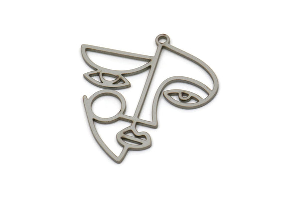 Steel Face Charm, Stainless Steel Face Charm With 1 Loop, Pendants, Earrings, Findings (30x28x0.80mm) SMP2616