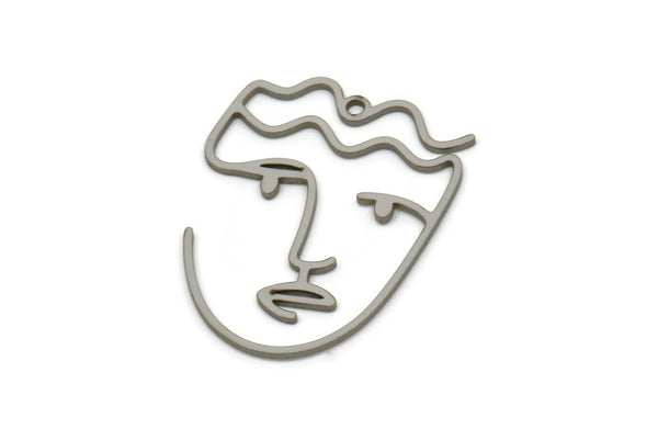 Steel Face Charm, Stainless Steel Face Charm With 1 Loop, Pendants, Earrings, Findings (29x23x0.80mm) SMP2617