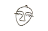Steel Face Charm, Stainless Steel Face Charm With 1 Loop, Pendants, Earrings, Findings (30x22.5x0.80mm) SMP2618