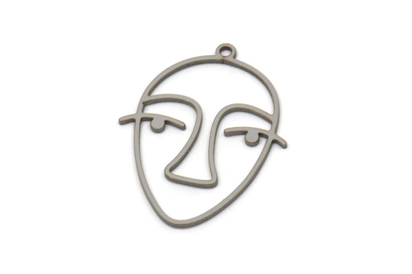 Steel Face Charm, Stainless Steel Face Charm With 1 Loop, Pendants, Earrings, Findings (30x22.5x0.80mm) SMP2618