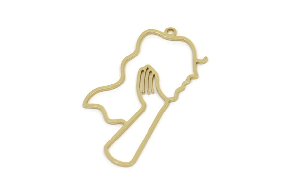 Brass Face Charm, Raw Brass Face Charm With 1 Loop, Face Shaped Jewelry, Findings (40x19x0.80mm) SMP2621