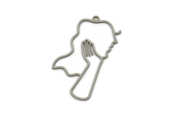 Steel Face Charm, Stainless Steel Face Charm With 1 Loop, Pendants, Earrings, Findings (40x19x0.80mm) SMP2621