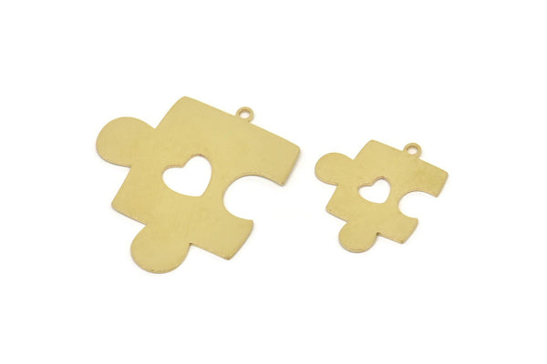 Brass Puzzle Charm, Raw Brass Puzzle Charms With 1 Loop, Puzzle Findings, Heart Findings (20/30x0.60mm) SMP2502
