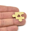 Brass Puzzle Charm, Raw Brass Puzzle Charms With 1 Loop, Puzzle Findings, Heart Findings (20/30x0.60mm) SMP2502