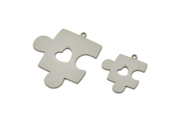 Steel Puzzle Charm, Stainless Steel Puzzle Charms With 1 Loop, Puzzle Findings, Heart Findings (20/30x0.80mm) SMP2502