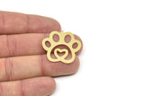 Brass Paw Charm, Raw Brass Paw Shaped Charms With 1 Loop, Animal Findings, Heart Charm (20/30x0.60mm) SMP2505
