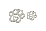 Steel Paw Charm, Stainless Steel Paw Shaped Charms With 1 Loop, Animal Findings, Heart Charm (20/30x0.80mm) SMP2505