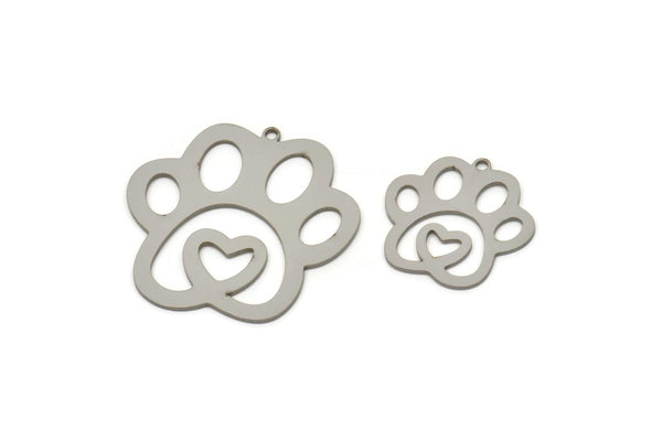 Steel Paw Charm, Stainless Steel Paw Shaped Charms With 1 Loop, Animal Findings, Heart Charm (20/30x0.80mm) SMP2505