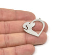 Steel Heart Charm, Stainless Steel Dog Patterned Heart Shaped Charms With 1 Loop, Animal Jewelry, Heart Findings (20/30x0.80mm) SMP2506