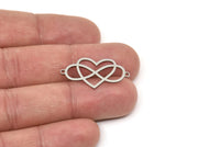 Steel Heart Charm, Stainless Steel Heart Shaped Charms With 2 Loops, Infinity Charm Findings, Necklace Connectors (15x30x0.80mm) SMP2509