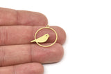 Brass Bird Charm, Raw Brass Bird Patterned Round Shaped Charms With 1 Loop, Animal Jewelry Findings (22x20x0.80mm) SMP2510