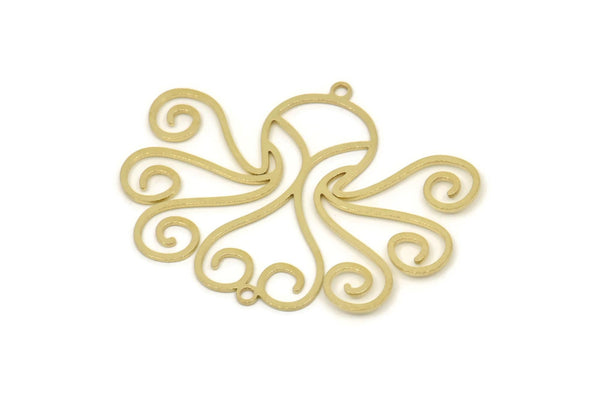 Pirinç Ahtapot Tılsımı, 2 Halkalı Ham Pirinç Ahtapot Tılsımları, Kolye Uçları, Küpe Aksesuarları, Bağlantı Parçaları (31x40x0,60 mm) SMP2518