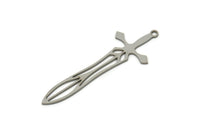 Steel Sword Charm, Stainless Steel Sword Charms With 1 Loop, Earrings, Charms Pendants, Findings (40x14x0.80mm) SMP2519