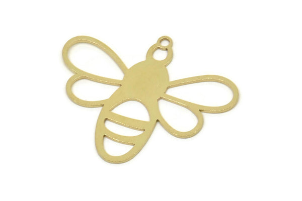 Brass Bee Charm, Raw Brass Bee Charms With 1 Loop, Bee Findings (25x30x0.60mm) SMP2522