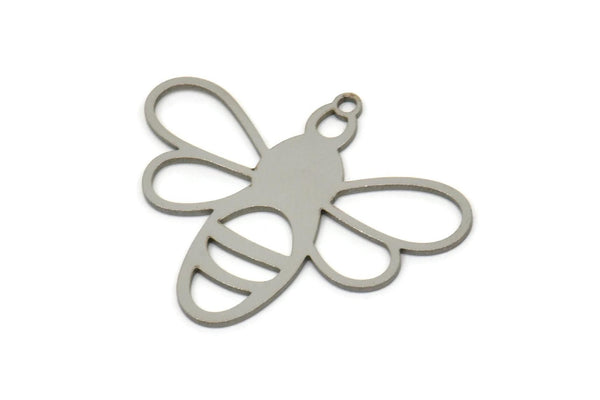 Steel Bee Charm, Stainless Steel Bee Charms With 1 Loop, Bee Findings (25x30x0.80mm) SMP2522