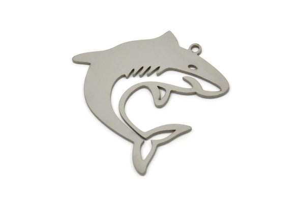 Steel Shark Charm, Stainless Steel Shark Shaped Charms With 1 Loop, Ocean Jewelry, Earring Charm, Fish Findings (30x28x0.80mm) SMP2531