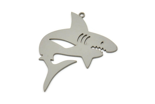 Steel Shark Charm, Stainless Steel Shark Shaped Charms With 1 Loop, Ocean Jewelry, Earring Charm, Fish Findings (39x30x0.80mm) SMP2533
