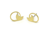 Brass Round Earring, 6 Raw Brass Tiny Crescent Moon Shaped Stud Earrings, Findings (13x10x0.80mm) SMP2542 A5879