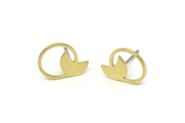Brass Round Earring, 6 Raw Brass Tiny Crescent Moon Shaped Stud Earrings, Findings (13x10x0.80mm) SMP2542 A5879