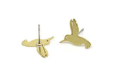 Brass Hummingbird Earring, 8 Raw Brass Tiny Hummingbird Shaped Stud Earrings, Animal Jewelry, Findings (15x13x0.80mm) SMP2545 A5912