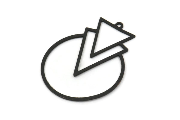 Siyah Yuvarlak Charm, 1 Döngülü 4 Oksitlenmiş Siyah Üçgen Charm, Bulgular (32,5x24,5x0,60 mm) SMP0891 A5546