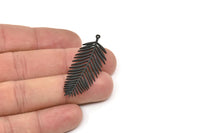 Siyah Yaprak Charm, 1 Halkalı 2 Oksitlenmiş Siyah Yaprak Charm, Yaprak Küpeler (50x18x0,80 mm) SMP1542 A2992
