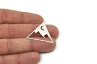 Silver Triangle Charm, 6 Antique Silver Plated Brass Crescent Moon And Mountain Charms With 1 Loop, Findings (30x32x0.60mm) A5197