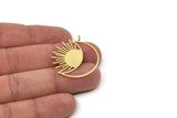 Brass Moon Charm, 2 Raw Brass Crescent Moon And Sun Shaped Charms With 1 Loop (35x30x0.60mm) A3962 A5844