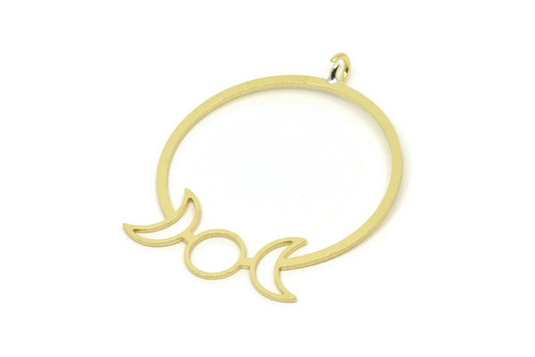 Brass Round Charm, 2 Raw Brass Crescent Moon Shaped Charms With 1 Loop, Charm Pendants, Findings (43x35x0.80mm) A6238 A5532