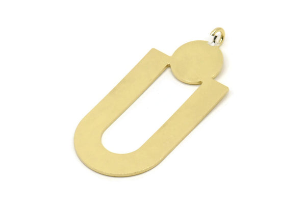 Brass Charm, 4 Raw Brass, Brass Pendants, Charm Pendants, Brass U Shaped Charms With 1 Loop (47x22x0.80mm) A5651 A5590