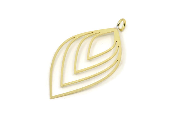 Brass Drop Charm, 2 Raw Brass Drop Shaped Charms With 1 Loop, Findings (44x25x0.60mm) A6429 A5521