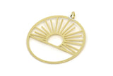 Brass Round Charm, 4 Raw Brass Rising Sun Patterned Round Shaped Charms With 1 Loop, Charm Pendants (40x35x0.60mm) A5174 A5497