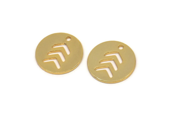 Gold Round Charm, 8 Gold Plated Brass Chevron Charms With 1 Hole, Geometric Findings (12x0.80mm) A5808